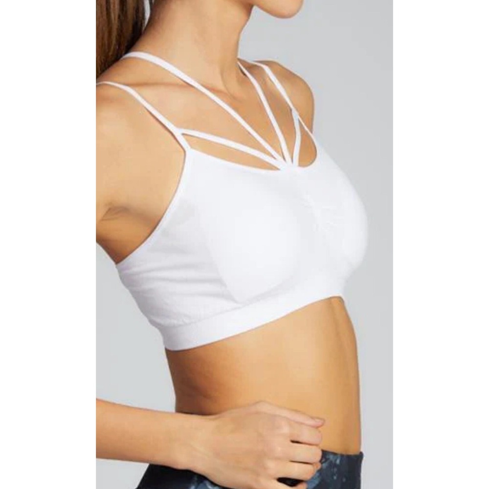 NWT C'est Moi Aloe Yarn Strappy sports bralette Bra White Sz L